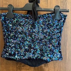 Free People Black and Blue Sequin Top